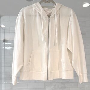 White/Cream Zip-Up Hoodie with Hood and Pockets